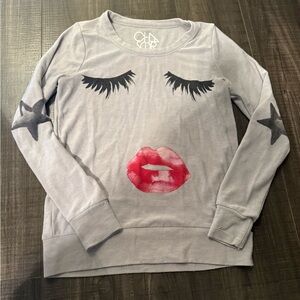 Gray Sweatshirt with Face Graphic